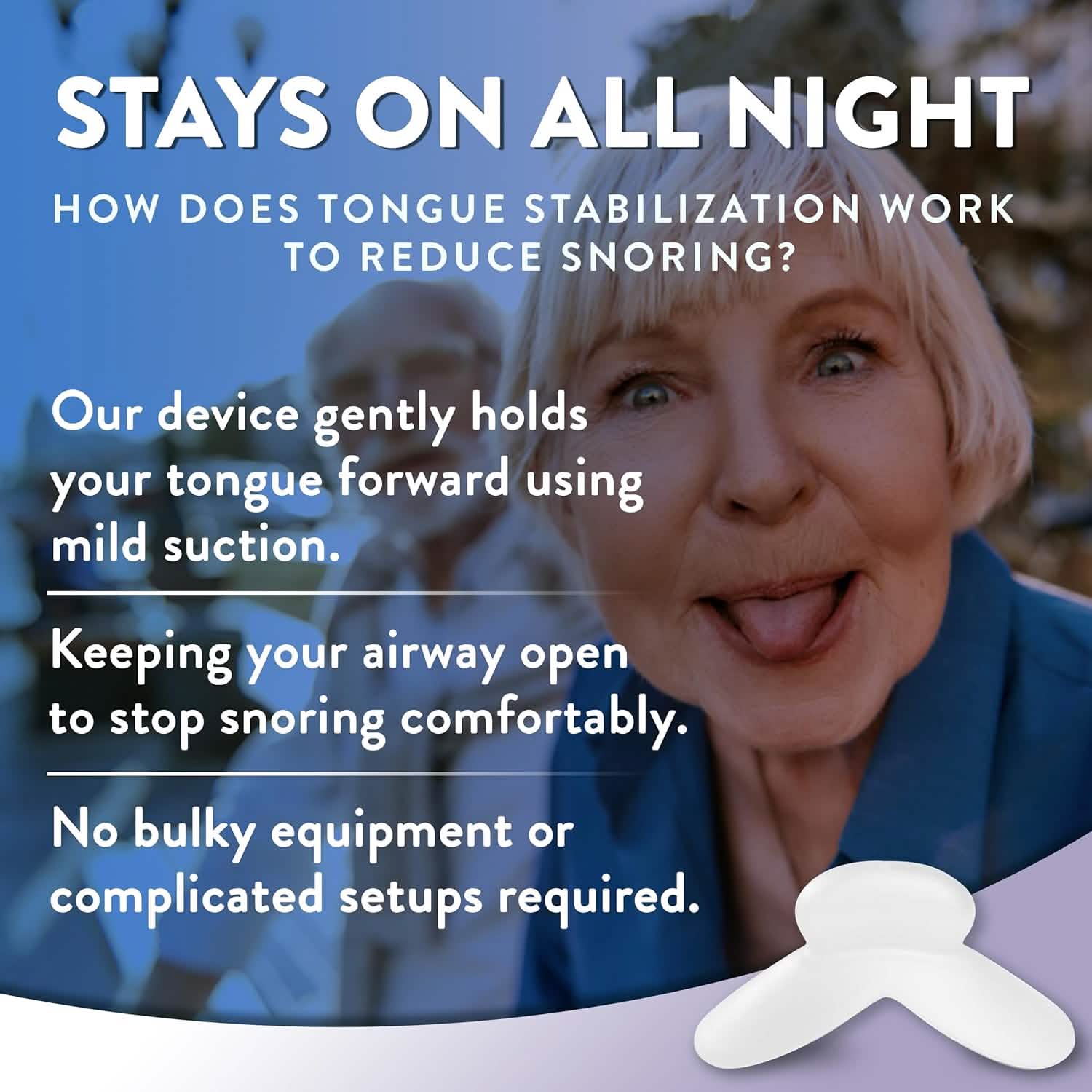 Older woman with tongue out.