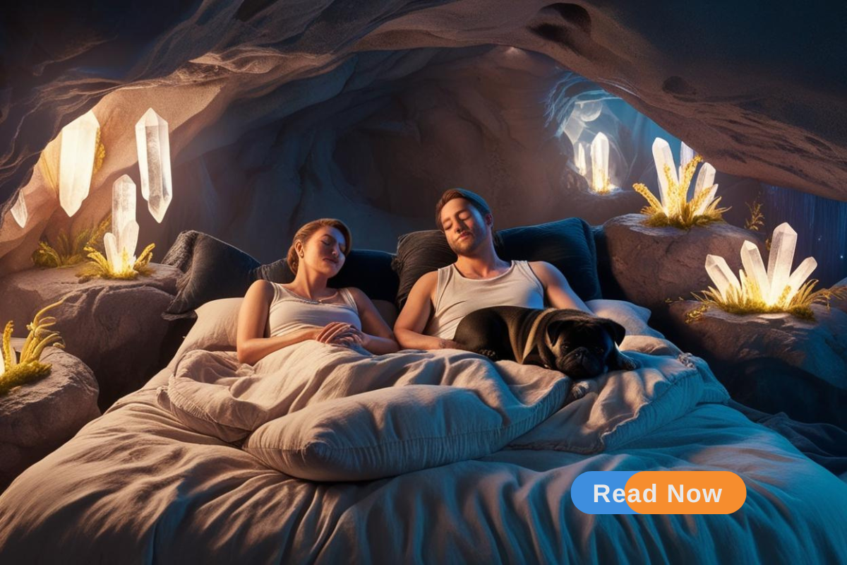 sleep cave with couple and dog sleeping