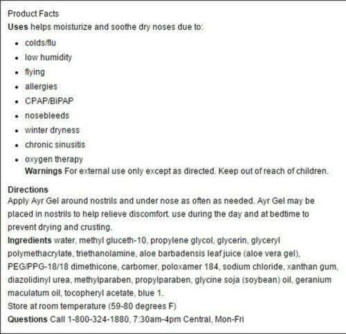 Ayr Saline Nasal product facts, warnings and instructions for use