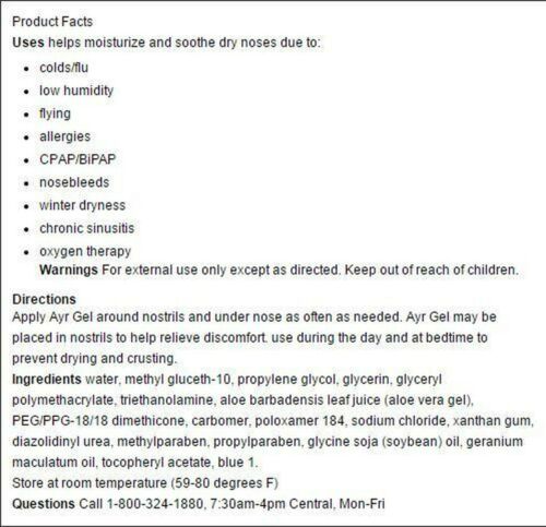 Ayr Saline Nasal product facts, warnings and instructions for use